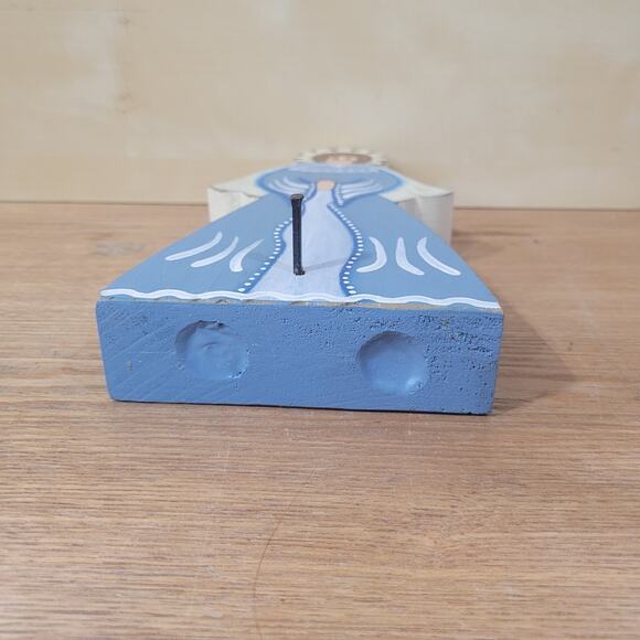 Vtg Handmade Wood Angel Stocking Holder Square Cut Nail Hand Painted Christmas - Picture 8 of 8